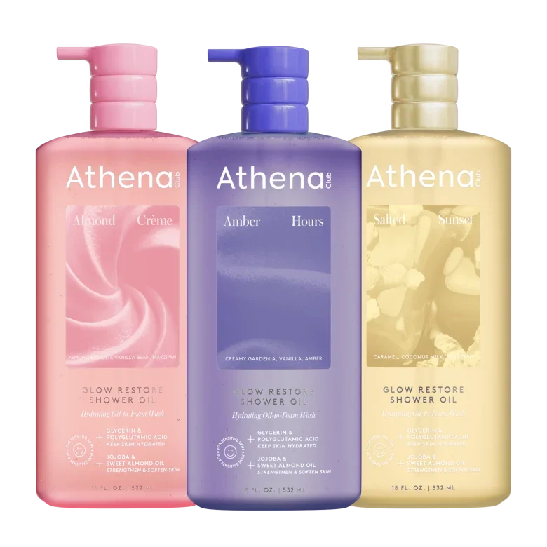 Glow Restore Shower Oil Trio R9 Almond Creme, Amber Hours, Salted Sunset